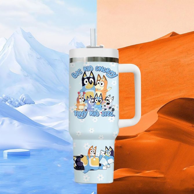 Bluey Cartoon Custom Stanley Quencher 40Oz Stainless Steel Tumbler With Handle - Image 3