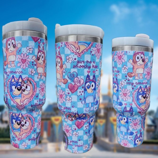 Bluey Cartoon Custom Stanley Quencher 40Oz Stainless Steel Tumbler With Handle