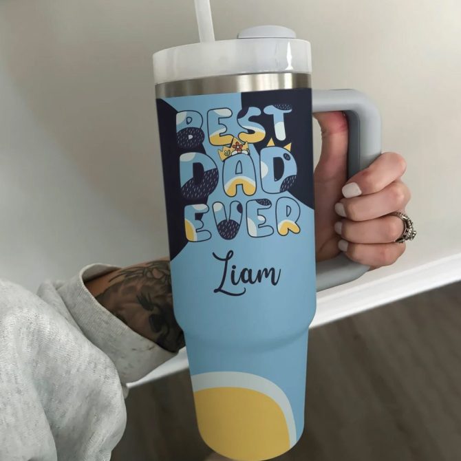 Bluey Cartoon Custom Stanley Quencher 40Oz Stainless Steel Tumbler With Handle - Image 3