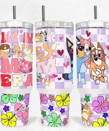 Bluey Cartoon Custom Stanley Quencher 40Oz Stainless Steel Tumbler With Handle