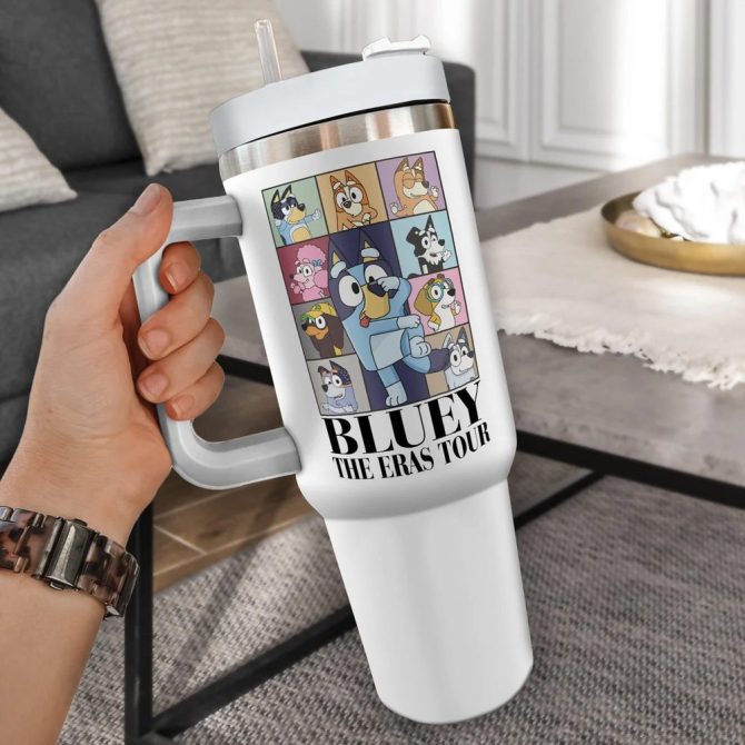 Bluey Cartoon Custom Stanley Quencher 40Oz Stainless Steel Tumbler With Handle - Image 3