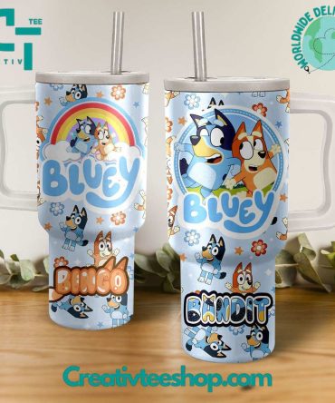 Bluey Cartoon Custom Stanley Quencher 40Oz Stainless Steel Tumbler With Handle