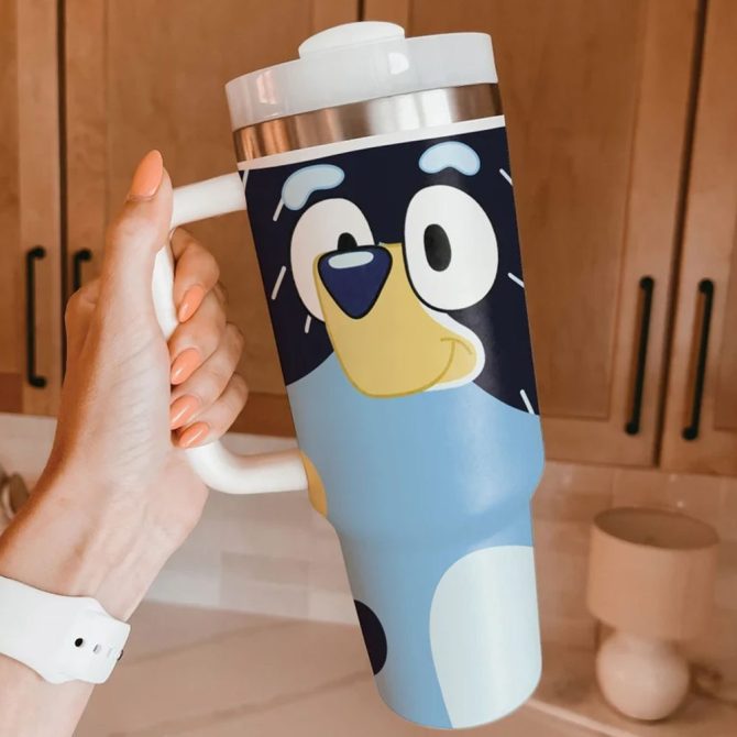 Bluey Cartoon Custom Stanley Quencher 40Oz Stainless Steel Tumbler With Handle - Image 4