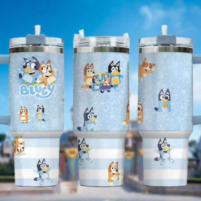 Bluey Cartoon Custom Stanley Quencher 40Oz Stainless Steel Tumbler With Handle - Image 2