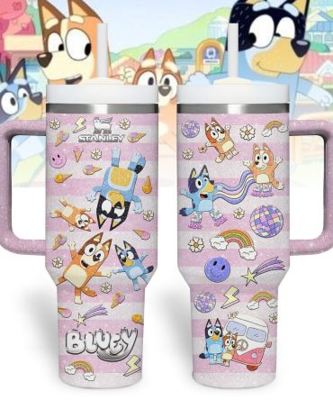 Bluey Cartoon Custom Stanley Quencher 40Oz Stainless Steel Tumbler With Handle