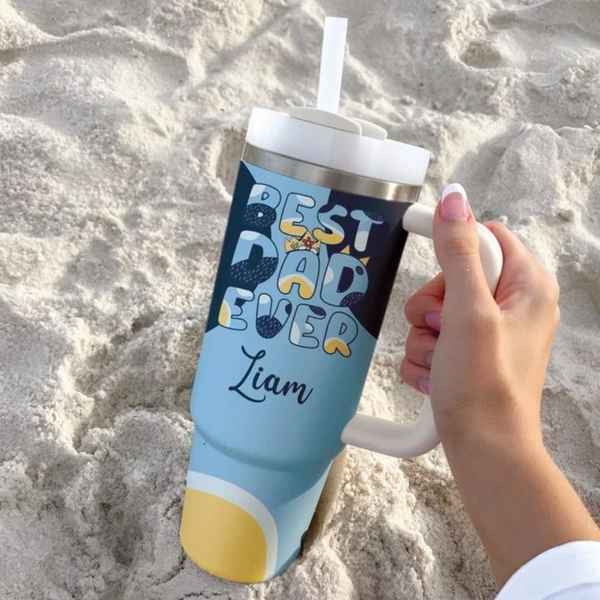 Bluey Cartoon Custom Stanley Quencher 40Oz Stainless Steel Tumbler With Handle - Image 2