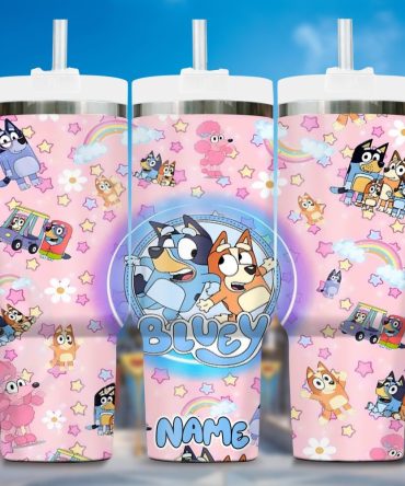 Bluey Cartoon Custom Stanley Quencher 40Oz Stainless Steel Tumbler With Handle