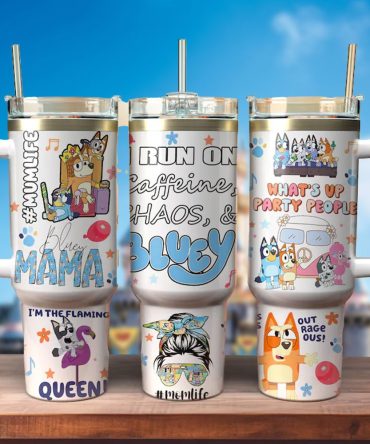 Bluey Cartoon Custom Stanley Quencher 40Oz Stainless Steel Tumbler With Handle