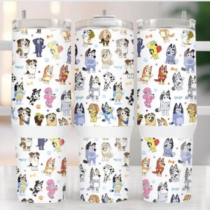 Bluey Cartoon Custom Stanley Quencher 40Oz Stainless Steel Tumbler With Handle