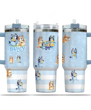 Bluey Cartoon Custom Stanley Quencher 40Oz Stainless Steel Tumbler With Handle