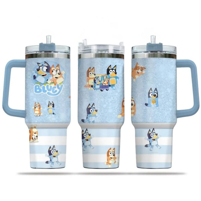 Bluey Cartoon Custom Stanley Quencher 40Oz Stainless Steel Tumbler With Handle