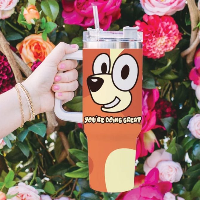 Bluey Cartoon Custom Stanley Quencher 40Oz Stainless Steel Tumbler With Handle - Image 4
