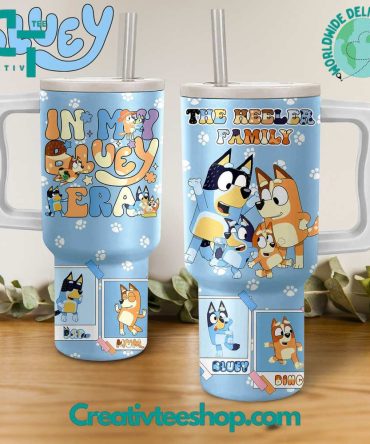 Bluey Cartoon Custom Stanley Quencher 40Oz Stainless Steel Tumbler With Handle