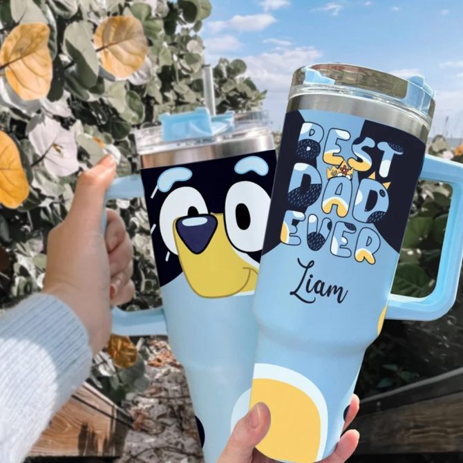 Bluey Cartoon Custom Stanley Quencher 40Oz Stainless Steel Tumbler With Handle - Image 5