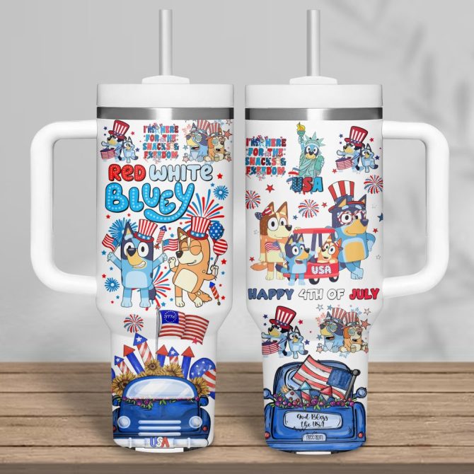 Bluey Cartoon Custom Stanley Quencher 40Oz Stainless Steel Tumbler With Handle - Image 2