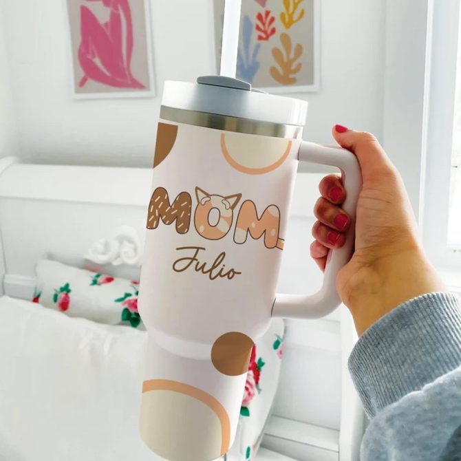 Bluey Cartoon Custom Stanley Quencher 40Oz Stainless Steel Tumbler With Handle - Image 3