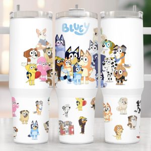 Bluey Cartoon Custom Stanley Quencher 40Oz Stainless Steel Tumbler With Handle