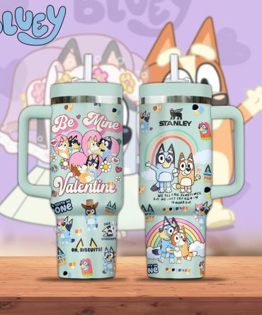 Bluey Cartoon Valentine Custom Stanley Quencher 40Oz Stainless Steel Tumbler With Handle