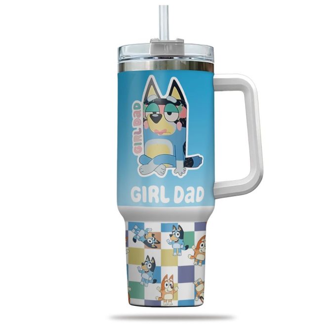 Bluey Girl Dad Cartoon Custom Stanley Quencher 40Oz Stainless Steel Tumbler - Image 3