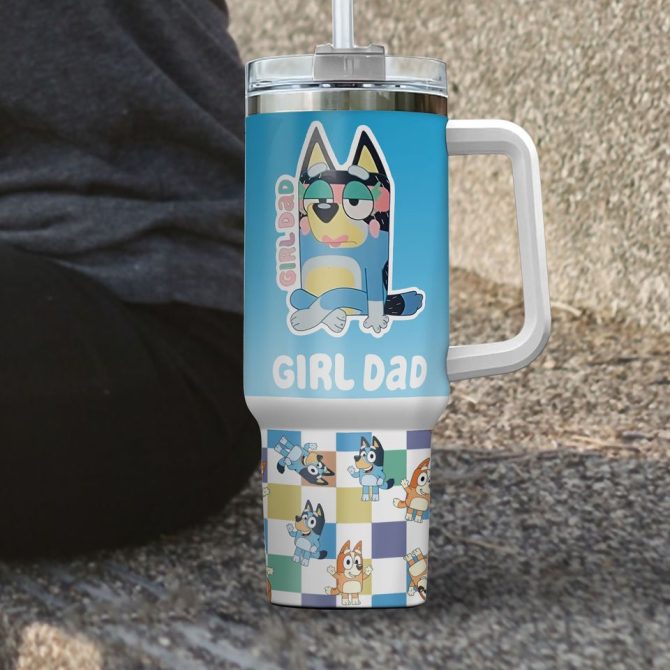 Bluey Girl Dad Cartoon Custom Stanley Quencher 40Oz Stainless Steel Tumbler - Image 4