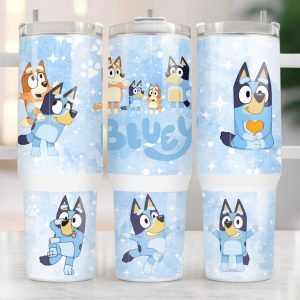 Bluey Heeler Family Cartoon Custom Stanley Quencher 40Oz Stainless Steel Tumbler With Handle