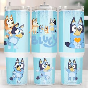 Bluey Heeler Family Cartoon Custom Stanley Quencher 40Oz Stainless Steel Tumbler With Handle