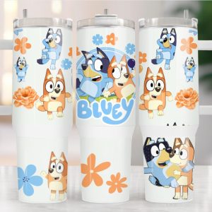 Bluey Heeler Family Cartoon Custom Stanley Quencher 40Oz Stainless Steel Tumbler With Handle