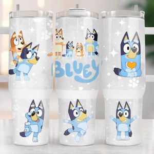 Bluey Heeler Family Cartoon Custom Stanley Quencher 40Oz Stainless Steel Tumbler With Handle