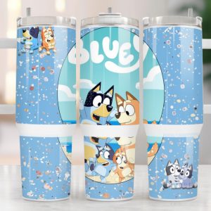 Bluey Heeler Family Cartoon Custom Stanley Quencher 40Oz Stainless Steel Tumbler With Handle