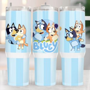 Bluey Heeler Family Cartoon Custom Stanley Quencher 40Oz Stainless Steel Tumbler With Handle