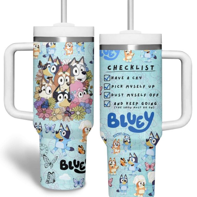 Bluey Tv Series Custom Stanley Quencher 40Oz Stainless Steel Tumbler