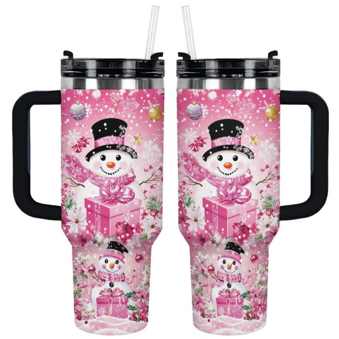 Blushing Snowman Christmas Custom Stanley Quencher 40Oz Stainless Steel Tumbler With Handle