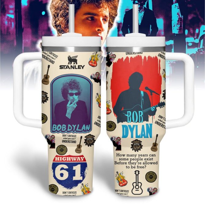Bob Dylan Music Custom Stanley Quencher 40Oz Stainless Steel Tumbler With Handle