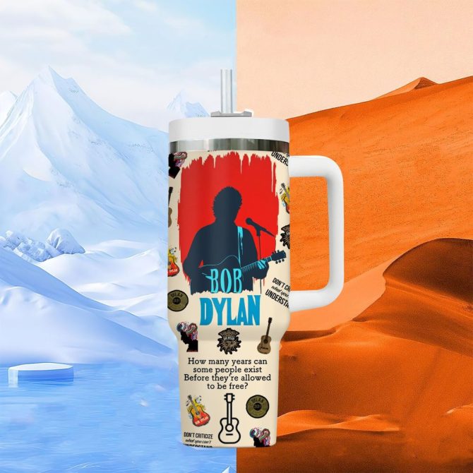 Bob Dylan Music Custom Stanley Quencher 40Oz Stainless Steel Tumbler With Handle - Image 3