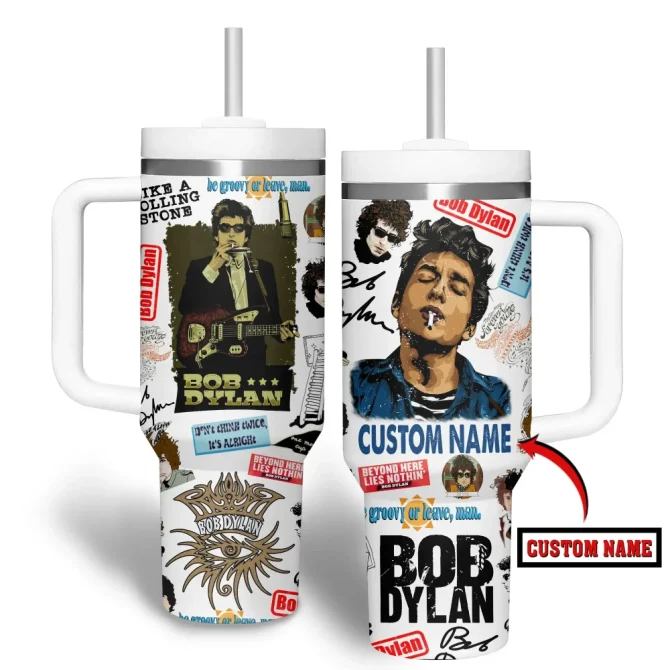 Bob Dylan Music Custom Stanley Quencher 40Oz Stainless Steel Tumbler With Handle - Image 3