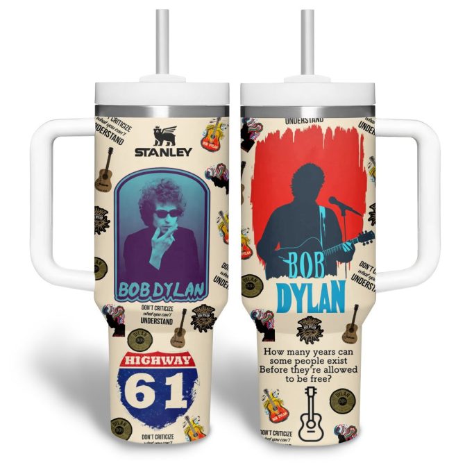 Bob Dylan Music Custom Stanley Quencher 40Oz Stainless Steel Tumbler With Handle - Image 2