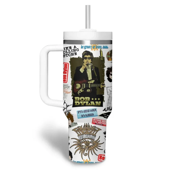 Bob Dylan Music Custom Stanley Quencher 40Oz Stainless Steel Tumbler With Handle - Image 2
