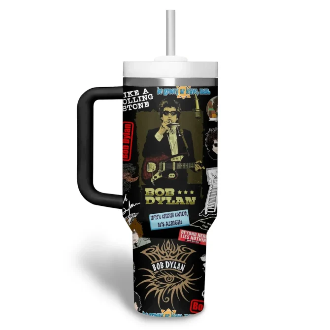 Bob Dylan Music Custom Stanley Quencher 40Oz Stainless Steel Tumbler With Handle - Image 2