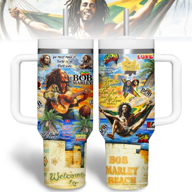 Bob Marley Music Custom Stanley Quencher 40Oz Stainless Steel Tumbler - Image 4