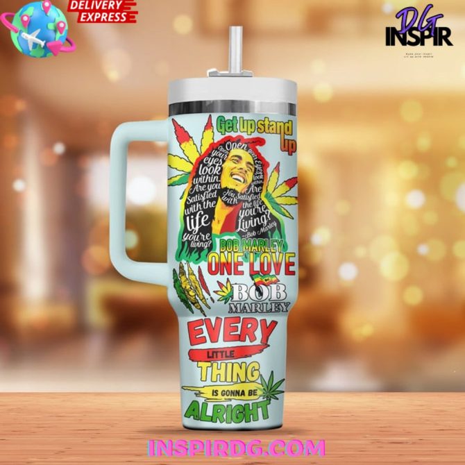 Bob Marley Music Custom Stanley Quencher 40Oz Stainless Steel Tumbler - Image 2
