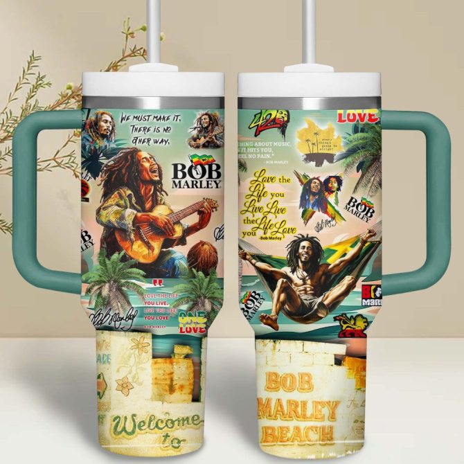 Bob Marley Music Custom Stanley Quencher 40Oz Stainless Steel Tumbler - Image 3