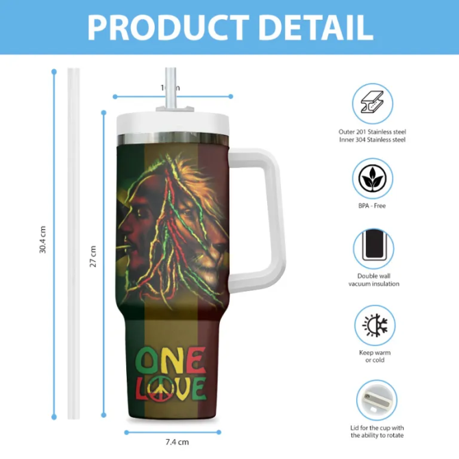 Bob Marley Music Custom Stanley Quencher 40Oz Stainless Steel Tumbler - Image 4
