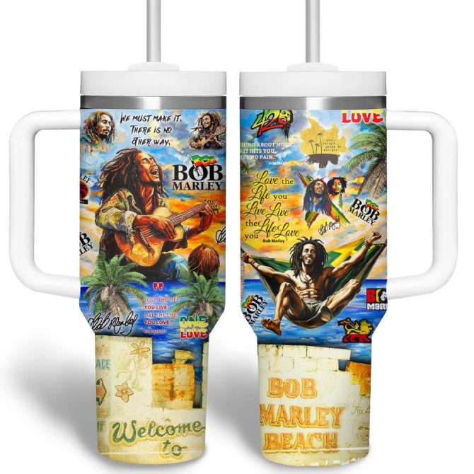 Bob Marley Music Custom Stanley Quencher 40Oz Stainless Steel Tumbler - Image 6
