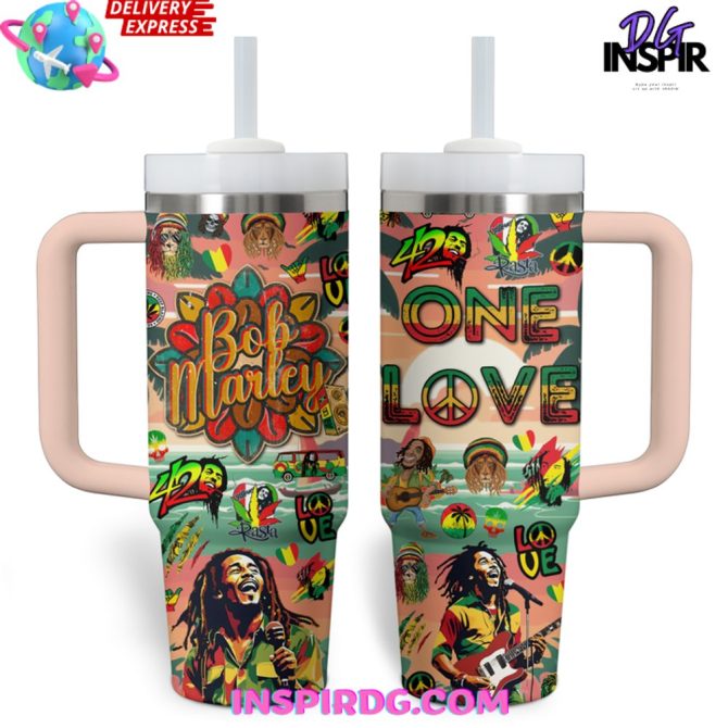 Bob Marley Music Custom Stanley Quencher 40Oz Stainless Steel Tumbler - Image 2