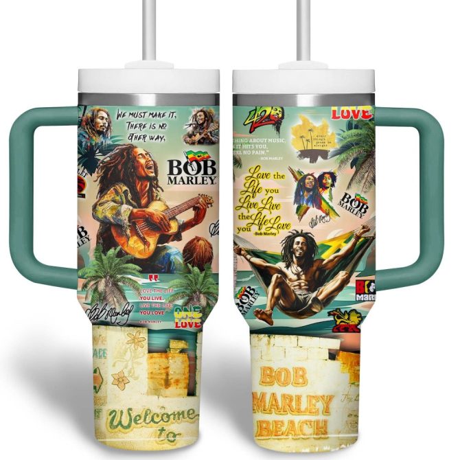 Bob Marley Music Custom Stanley Quencher 40Oz Stainless Steel Tumbler