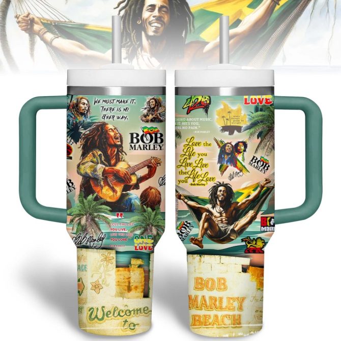 Bob Marley Music Custom Stanley Quencher 40Oz Stainless Steel Tumbler - Image 2