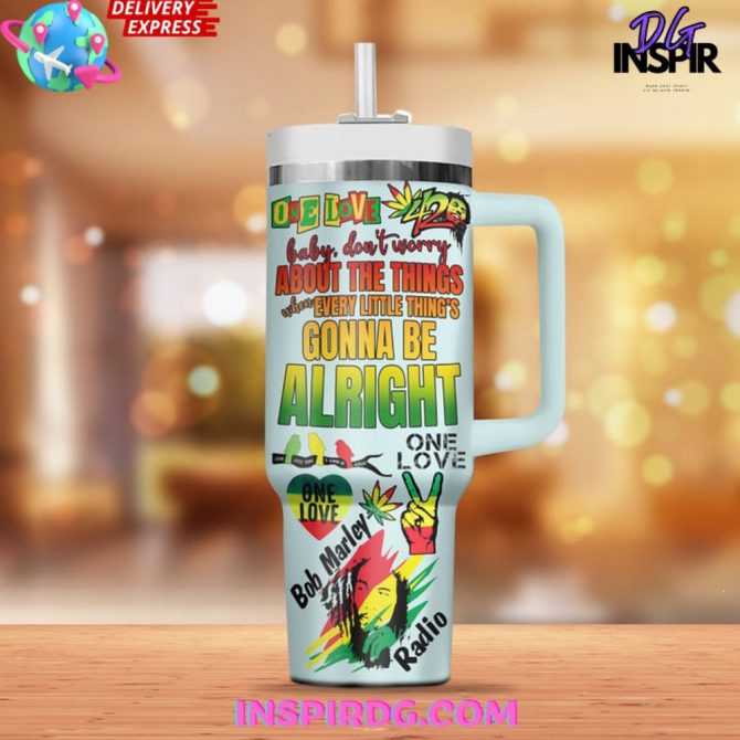 Bob Marley Music Custom Stanley Quencher 40Oz Stainless Steel Tumbler - Image 3