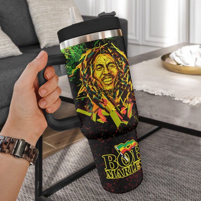 Bob Marley Music Custom Stanley Quencher 40Oz Stainless Steel Tumbler With Handle - Image 2