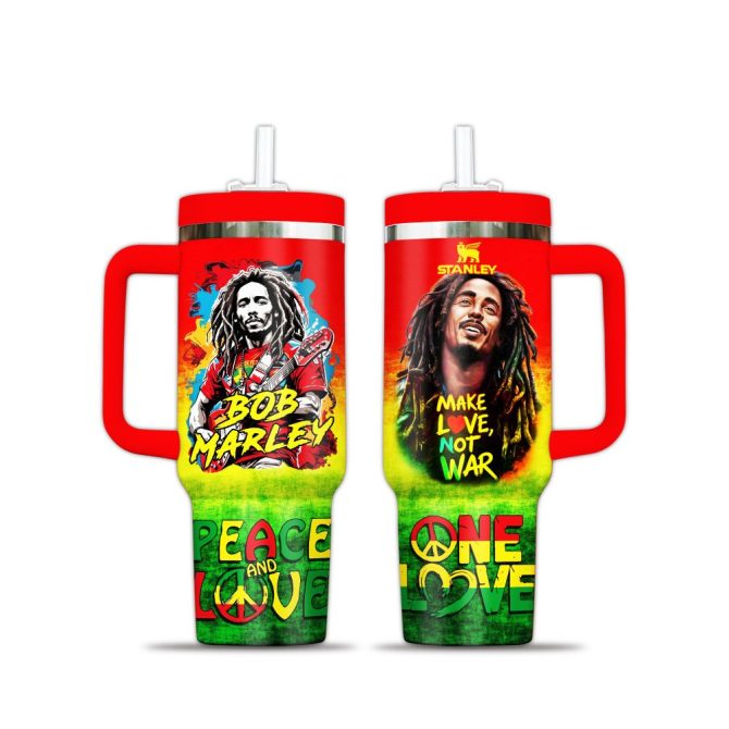 Bob Marley Music Custom Stanley Quencher 40Oz Stainless Steel Tumbler With Handle - Image 4