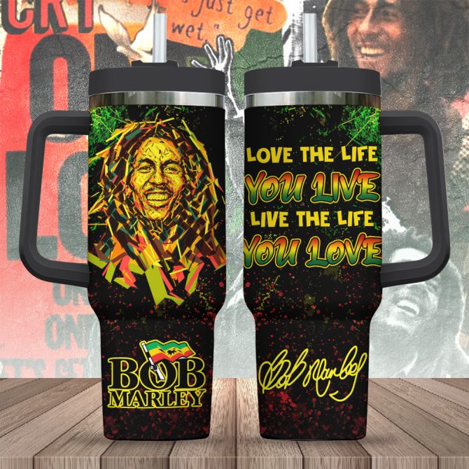 Bob Marley Music Custom Stanley Quencher 40Oz Stainless Steel Tumbler With Handle